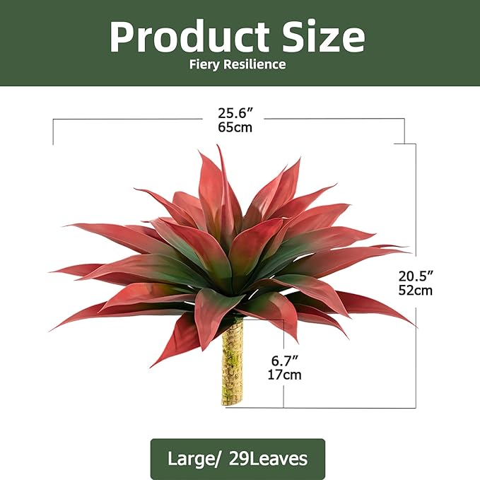 Artificial Agave Faux Agave Fake Greenery Outdoor Artificial Plants Fake Plants 28" for Indoor Home Decor Plastic Plants Outdoor Decor Front Porch Decor Simulation Plants(Red) 2pcs No Vase