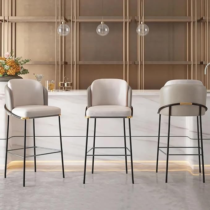 homary Barstools Modern PU Leather Bar Stools with Back and Footrest Waterproof Upholstered Breakfast Chairs for Kitchen Island or Counter (Gray,1 Chair, 41.3" H)