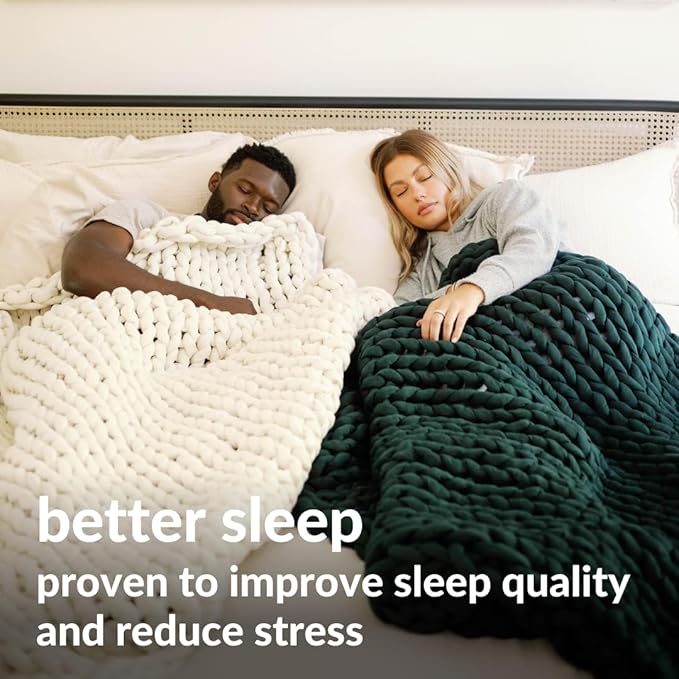 Nuzzie Chunky Knit Blanket - Breathable, Cooling, Hand Made Knit Throw Blanket for Sleep - Machine Washable, Stylish Decor Design (Forest Green, Throw | 12lbs | 44" x60)