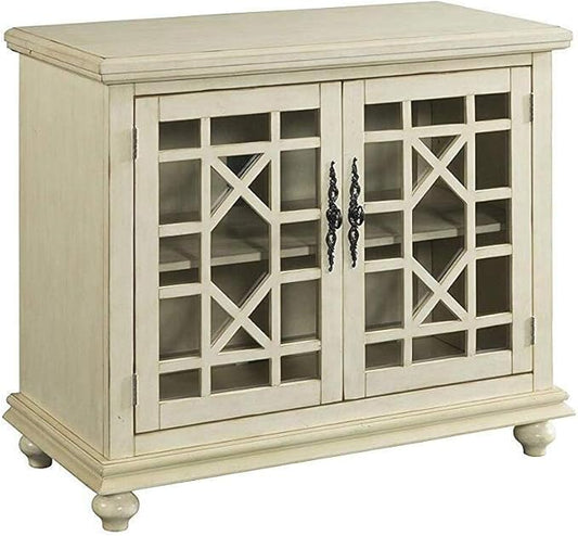 Martin Svensson Home Elegant Small Spaces Accent Cabinet with Glass Doors, Vintage Sideboard or Small TV Stand for Living Room or Entryway. Antique Cream White.