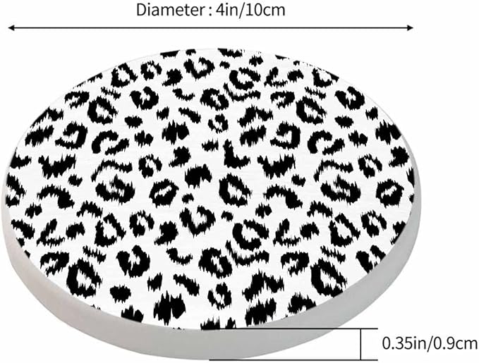 Leopard Print Drink Coaster Wild Animal Skin Pattern Art Black and White Spotted Leopard Beautiful Home Decor Diatomite Heat-Resistant Diatomite 4 Inch for Cold Drinks Wine Mugs Cups