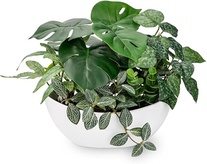Fake Plants 11.8" Artificial Potted Plant Assorted Faux Plant in Pot Silk Plants Artificial Plants Indoor for Home Living Room Bedroom Bathroom Office Desk Table Centerpieces Shelf Greenery Decor