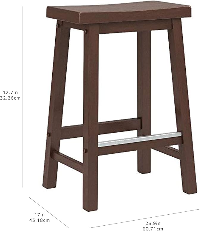 Amazon Basics Solid Wood Saddle-Seat Kitchen Counter Barstool with Footrest, Easy Assembly - 24-Inch Height - Walnut - Set of 2