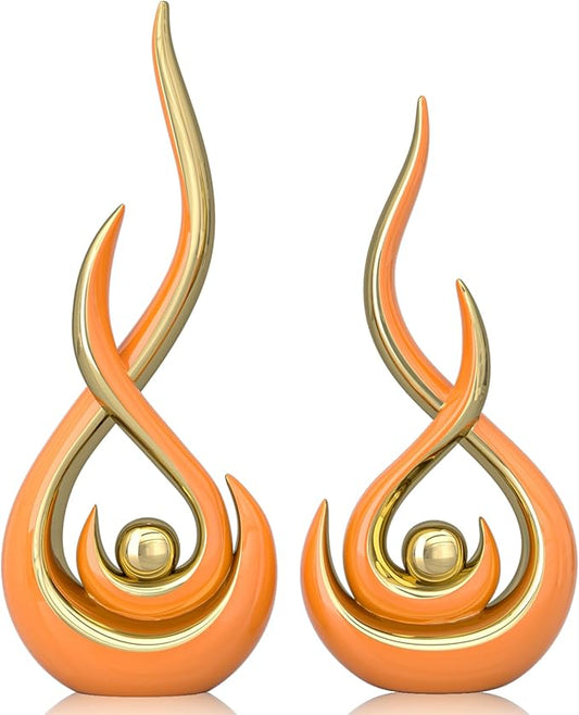 Orange Modern Abstract Art Home Decor Accent,Contemporary Statues Coffee Table Decor for Living Room,Table Centerpieces for Dining Room,Ceramic Sculptures Knick Knacks for TV Stand Show Piece (Orange)