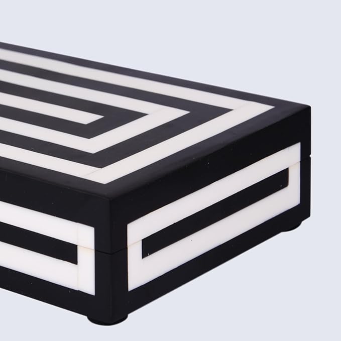 Handicrafts Home Large Decorative Storage Box with Lid – 10x6x2.5” Coffee Table Organizer, Keepsake- Decorative Boxes for Home Decor, Stylish Decorative Box for Office Decor- Concentric - Black White