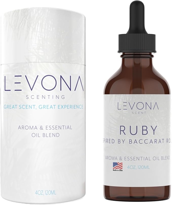 Levona Scent Essential Oil - Fresh Aroma for Home, Office, Hotel & Spa, Ideal for Humidifiers & Diffusers, Hotel Fragrance with Orange Rind & Watery Notes - 120ml / 4 fl oz, Ruby