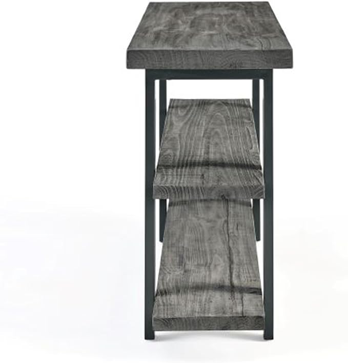 Pomona 48 in. Industrial Metal & Solid Wooden Media/Console Table, Slate Gray - Home, Living Room Furniture - Featuring 3 Solid Wood Tops & Metal Legs, 16 in. D Perfect for Any Room