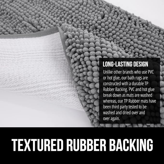 GORILLA GRIP Bath Rug Mat, Thick Soft Absorbent Chenille, Quick Dry Microfiber Mats, Rubber Backing Washable Shower Floor Rugs, Bathmat Runner, US Designed Bathroom Home Decor Accessories 30x18, Gray