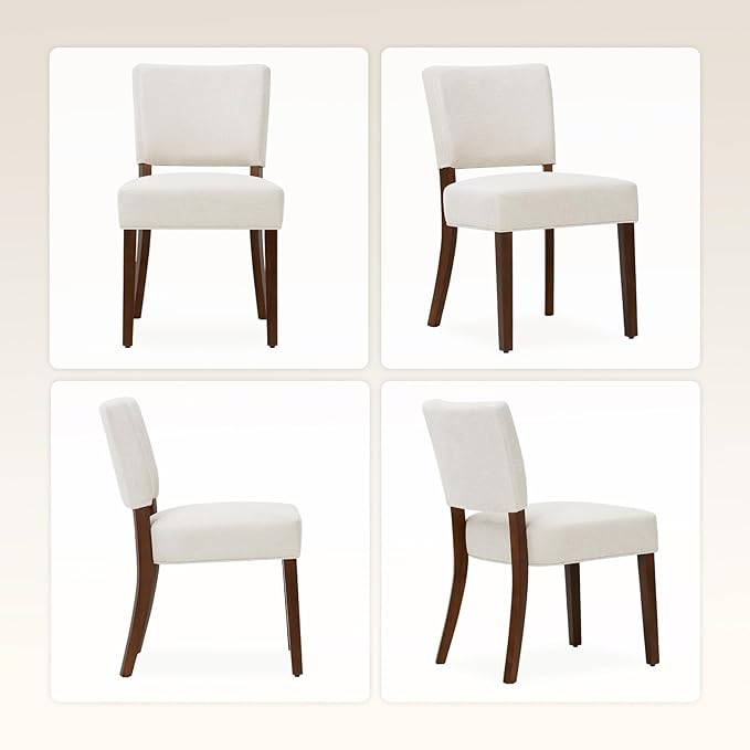 COLAMY Upholstered Dining Chairs Set of 6, Modern Kitchen Chairs with Back, Farmhouse Fabric Side Dining Room Chairs with Wood Legs for Dining Room Kitchen Restaurant, Beige