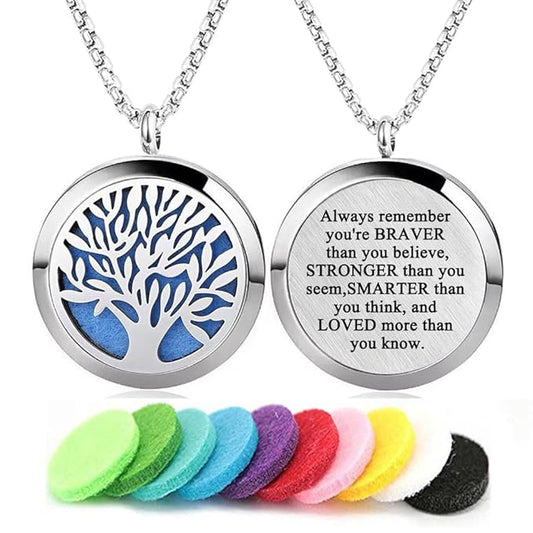 Aromatherapy Essential Oil Diffuser Necklace Stainless Steel lnspirational Locket Pendant(Tree of Life)
