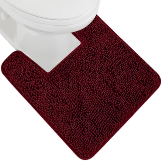 GORILLA GRIP Plush Absorbent Shaggy Chenille Bath Rug Mat for Square Toilet Base with Rubber Backing, Machine Washable Rugs, Soft Microfiber Contour Mats for Toilets, Bathroom Decor, Burgundy
