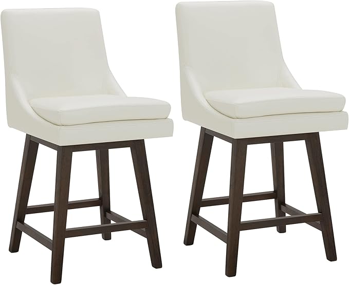 CHITA Counter Height Swivel Barstool with Back Set of 2, FSC Certified Upholstered Faux Leather Swivel Bar Stool, 26.8" H Seat Height, PU Leather in Pure White