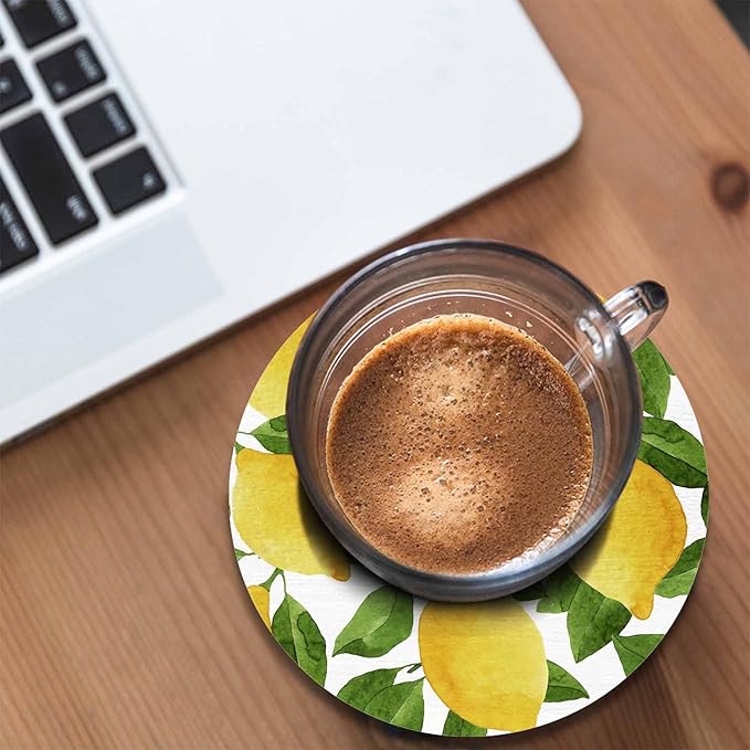 Bright Yellow Lemons Drink Coasters Modern Watercolor Fruit Fresh Food Sketch Housewarming Presentss for New Home Present for Friends,2 Pcs,4 X 4 X 0.35 Inches