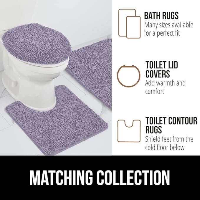 GORILLA GRIP Bath Rug Mat 44x26 Thick Soft Absorbent Chenille, Quick Dry Microfiber Mats, Rubber Backing Washable Shower Floor Rugs, Bathmat Runner Bathroom Home Decor Accessories Light Purple