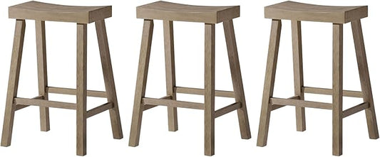 Maven Lane Kitchen Bar Stool, Modern Farmhouse Wood Counter Barstool, Kitchen Island Stool, Counter Height Bar Stools for Kitchen, Wide Seat Backless Bar Stools, Vincent 26", Antiqued Grey, Set of 3