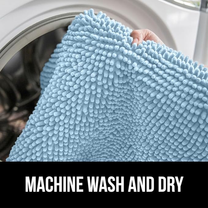 GORILLA GRIP Plush Absorbent Shaggy Chenille Bath Rug Mat for Square Toilet Base with Rubber Backing, Machine Washable Rugs, Soft Microfiber Contour Mats for Toilets, Bathroom Decor, Sky
