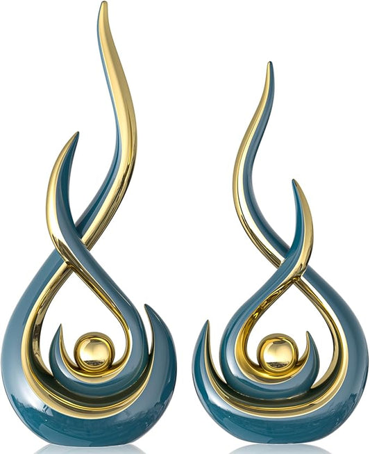 Teal Modern Abstract Art Home Decor Accent,Contemporary Statues Coffee Table Decor for Living Room,Table Centerpieces for Dining Room,Ceramic Sculptures Knick Knacks for TV Stand Show Piece (Green)