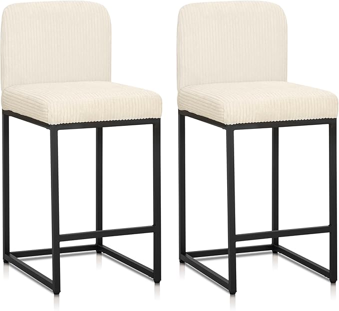 PHI VILLA Counter Height Bar Stools Set of 2, Kitchen Chais for Island, 24 inch Barstools with Back