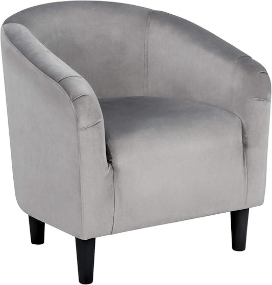 Yaheetech Living Room Chair, Velvet Accent Upholstered Barrel Sitting Chair with Armrest and Low Back for Bedroom, Grey