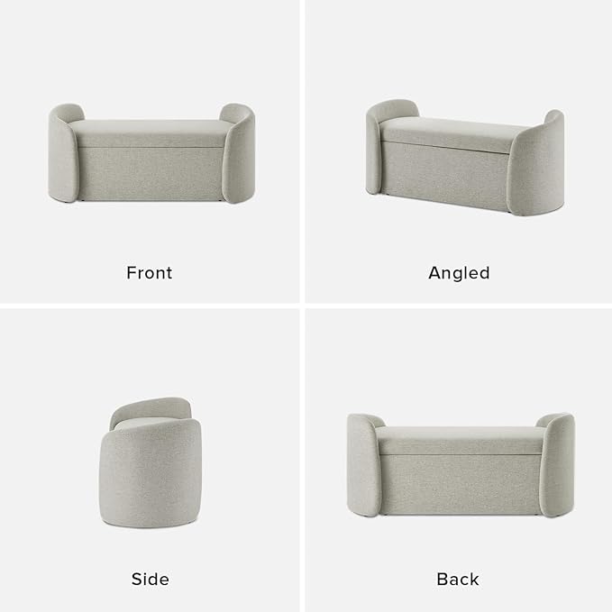 mopio Sophie 51" Ottoman Storage Bench, Entryway and Window Seating, End of Bed Curved Stool for King & Queen Bed, Storage Chest for Bedroom (Light Gray Fabric)