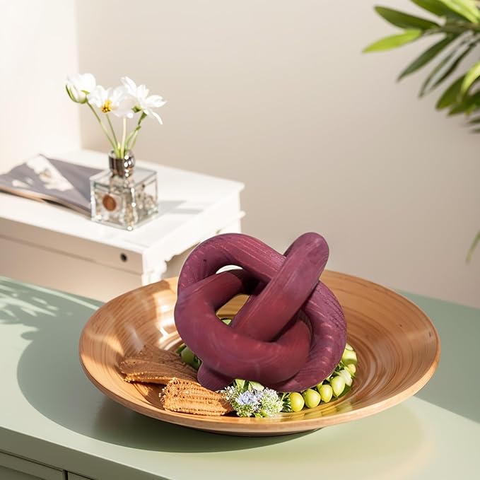 Wood Knot Decor -Coffee Table Decor Shelf Decor Table Books Hand Carved Home Decoration Boho Country Rustic Modern Shabby Chic Style 3 Link Wooden Knot Chain Link Decor (Burgundy)