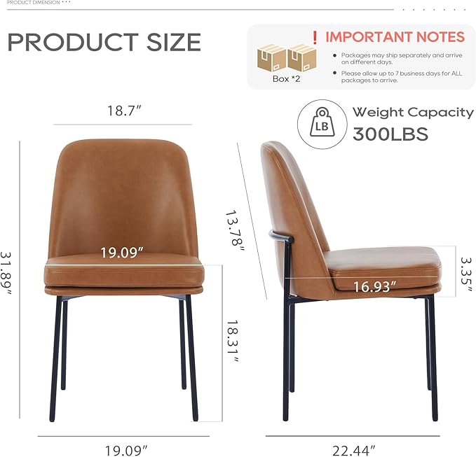 COLAMY Modern Dining Chairs Set of 4, Faux Leather Upholstered Dining Room Chairs Kitchen Chairs Dinner Chair with Curved Back and Metal Legs, Brown