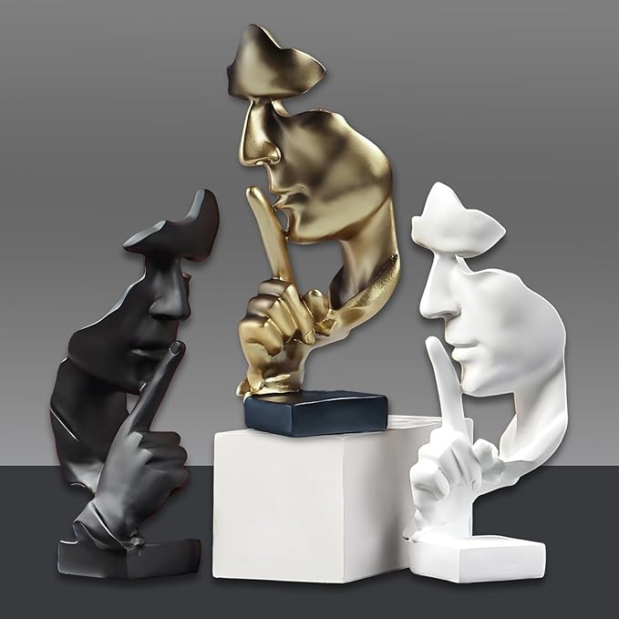 aboxoo Silence is Gold Thinker Statue, Modern and Simple Resin Things, Creative Abstract Figurine Sculptures for Entrance, Creative Room Home, Office Study, Piano Decor (Large White)