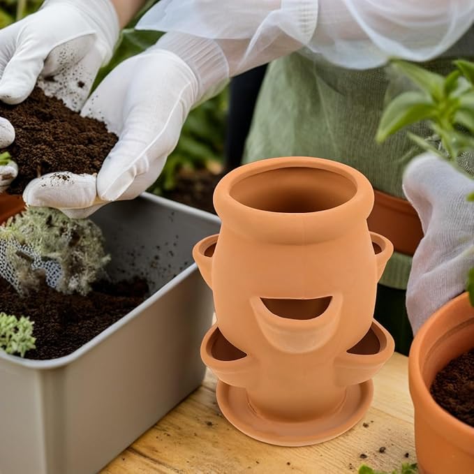 VICASKY Strawberry Planter Pot Tower Planters Outdoor Plants Terracotta Hen Chicks Pots Shaped Green Stalk Plant Stoneware Embossed Succulents Orchids Decorative Vertical Gardening Balconies