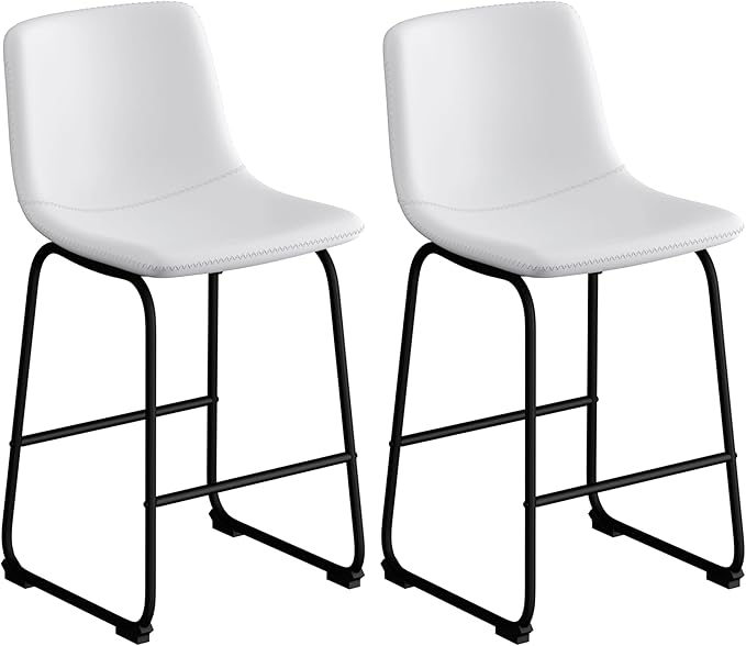 Bar Stools Set of 2, 30inch Bar Height Bar Stools with Back, Modern Faux Leather Bar Stools with Metal Legs and Footrest, Urban Armless Bar Chairs for Kitchens Island (White)