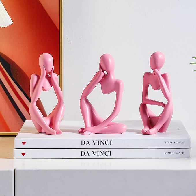 BrownLove 3pcs Pink Human Body Abstract Art Decoration, Modern Art Resin Statue Room Office Shelf Bookcase Decoration