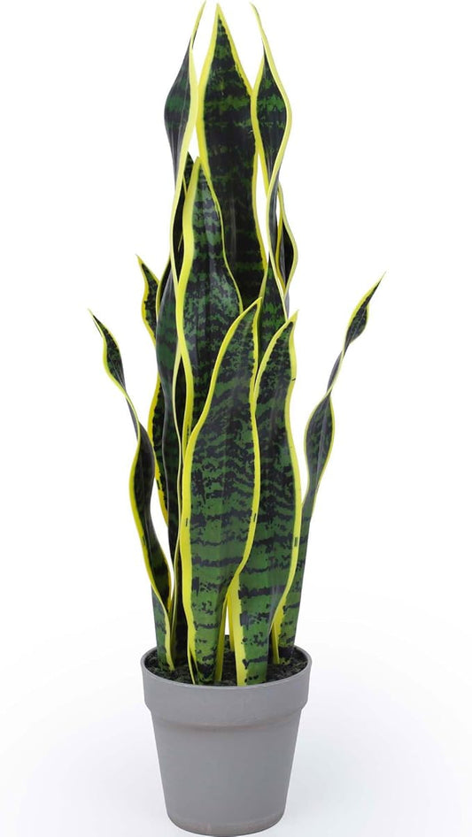 Artificial Snake Plant 25Inch Fake Sansevieria Faux Silk Potted Plant Artificial Mother in Law Tongue Plant for Indoor Outdoor Home Office Garden Decor Yellow