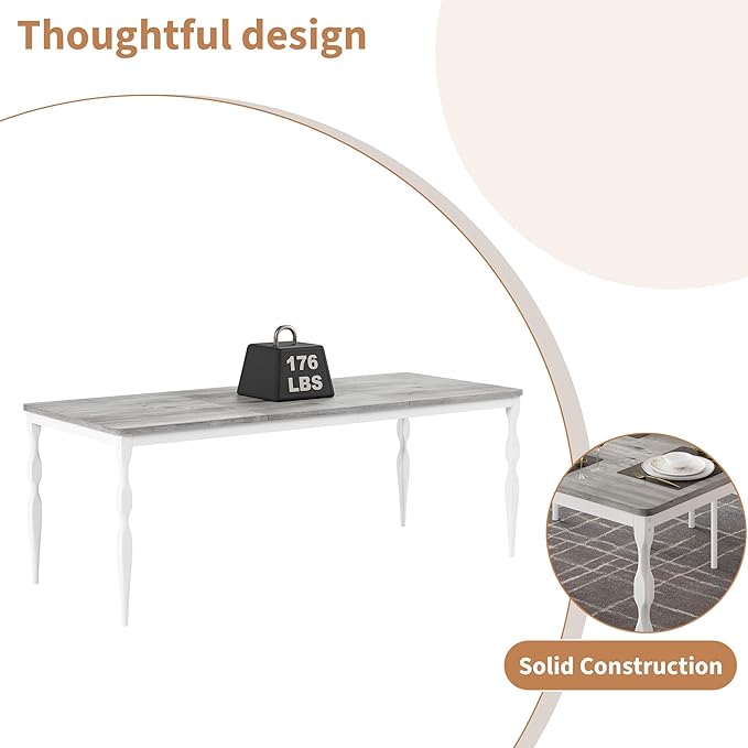 Rectangular Dining Table for 6, 78.8 Inch Rustic Farmhouse Kitchen Table with Large Tabletop, Long Wooden Dining Room Table with Heavy Duty Legs, Dinette and Dinner Desk for Party, Big Family, Grey