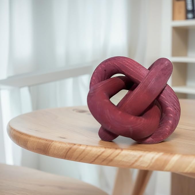 Wood Knot Decor -Coffee Table Decor Shelf Decor Table Books Hand Carved Home Decoration Boho Country Rustic Modern Shabby Chic Style 3 Link Wooden Knot Chain Link Decor (Burgundy)