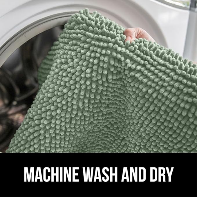 GORILLA GRIP Plush Absorbent Shaggy Chenille Bath Rug Mat for Oval Toilet Base with Rubber Backing, Machine Washable Rugs, Soft Microfiber Contour Mats for Toilets, Bathroom Decor, Sage