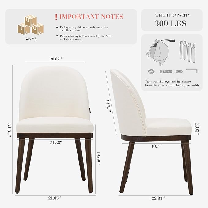 Upholstered Dining Chairs Set of 6, Large Dining Room Kitchen Chairs with High Back and Deep Seat, Modern Fabric Dinner Chairs with Wood Legs, Beige