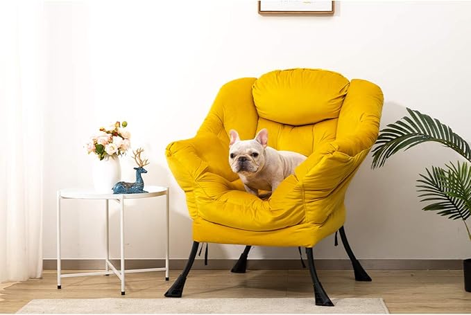 HollyHOME Modern Fabric Large Lazy Chair, Accent Oversized Comfy Reading Chair, Thick Padded Cozy Lounge Chair with Armrest, Steel Frame Leisure Sofa Chair for Living Room, Bedroom, Dorm, Yellow