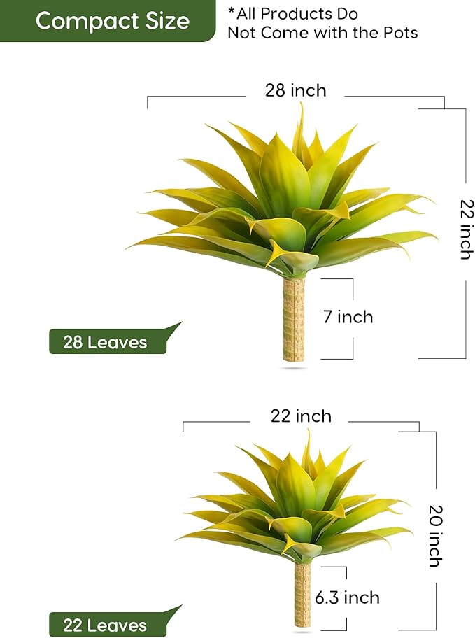 Velener Artificial Agave Fake Plants, Yellow Fake Succuents Plant for Room Decor, Unpotted Faux Agave Plant for Outdoor/Indoor Fall Decor, Yellow, 22 inches, Set of 1
