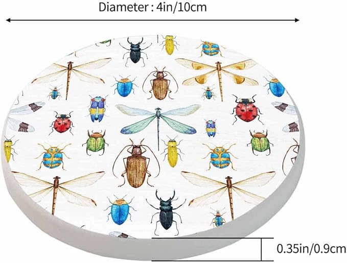 Insect Collection Coasters for Drinks Office Coffee Table Dragonfly Ladybug Wings Cartoon Wild Life Nature Colorful Animal Living Room Decor Set of 2 for Cold Drinks Wine Mugs and Cups 4 Inch