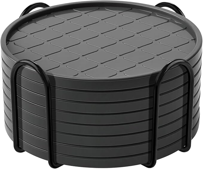 Coasters Set of 8,Hot or Cold Drink Coasters with Holder,Modern Style Coffee Table Coaster,Suitable for Kinds Cups Beer,Drink,Anti-Overflow Tabletop Protection(Gray, 8pcs)