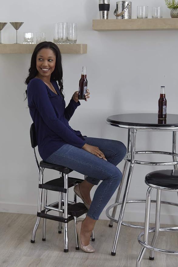 Cosco 11120CBB1E Black Retro Counter Chair / Step Stool, Black