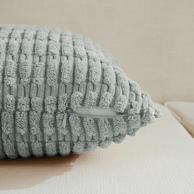 Fancy Homi 2 Packs Grey Blue Decorative Throw Pillow Covers 16x16 Inch for Living Room Couch Bed Sofa, Soft Striped Corduroy Square Cushion Case 40x40 cm, Rustic Farmhouse Boho Home Decor