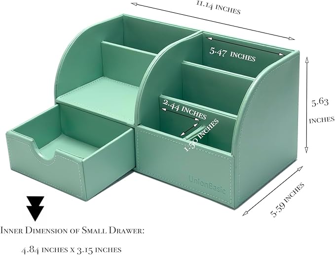 UnionBasic Desk Organizer - Multifunctional Leather Desktop Pen Holder Storage Box - Business Card/Pen/Pencil/Mobile Phone/Stationery Holder, Mint Green