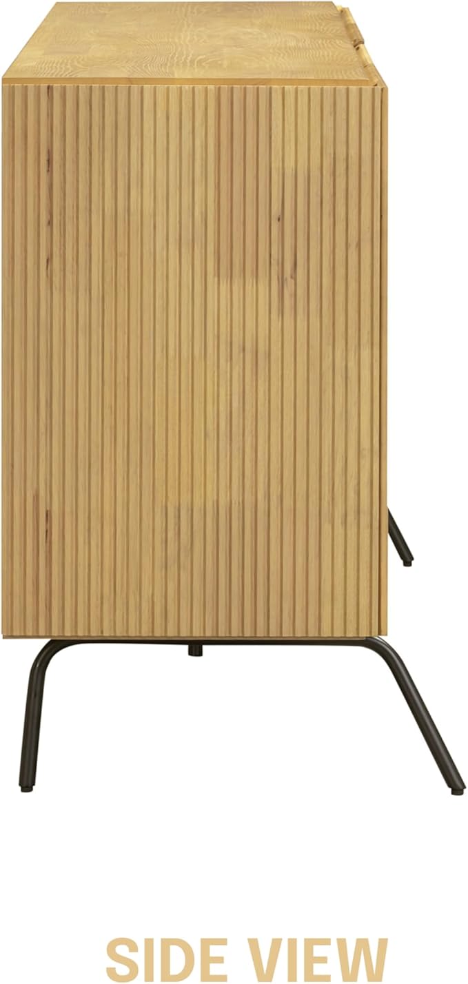 NTC Veil Modern Sideboard with 4 Doors, Buffet Cabinet with Vertical Groove Design and Metal Legs, Storage Cabinet for Living Room, and Hallway, Effortless Assembly, Sand