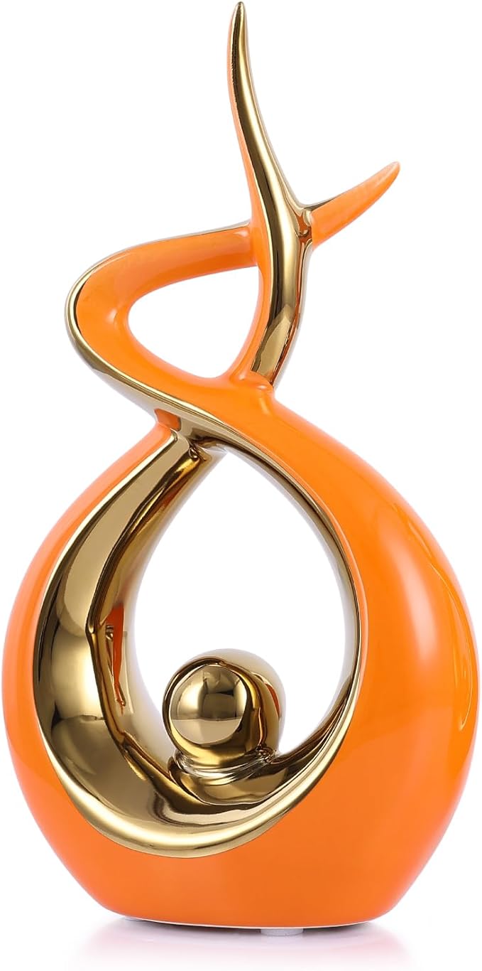 Home Decoration Modern Abstract Art Ceramic Statue Dining Table Decoration Dining Room Office core, Living Room Decoration, Coffee Table Center (Orange Gold, S)
