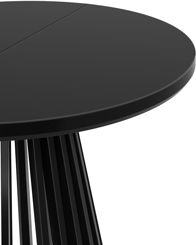 Plank+Beam Lido Round Dining Table, 38", Wooden, Pedestal, Minimalist Kitchen Table for 4 for Dining Room, Black