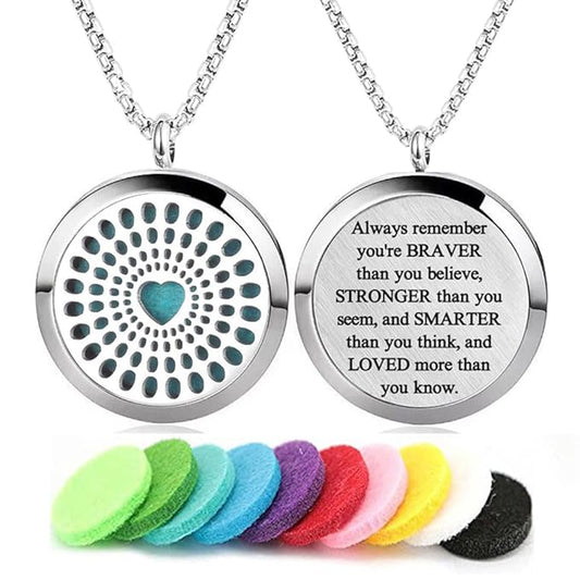 Aromatherapy Essential Oil Diffuser Necklace Stainless Steel lnspirational Locket Pendant（Heart）