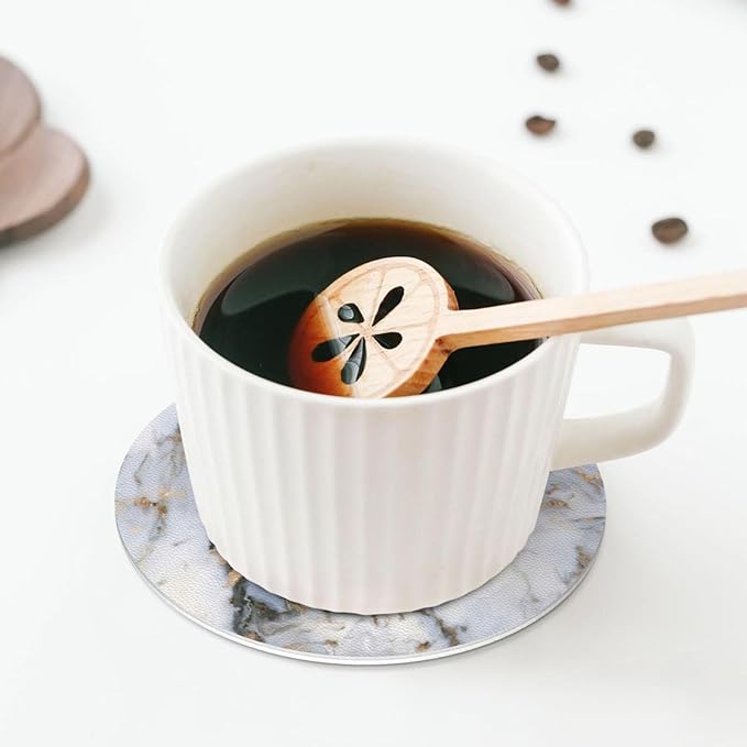 White Gray Gold Marble Coasters Set of 6 Coasters for Drinks Absorbent Double-Sided Leather PVC Coaster for Tabletop Protection Coffee Table Decor Ideal for Home Decor House Warming Gifts