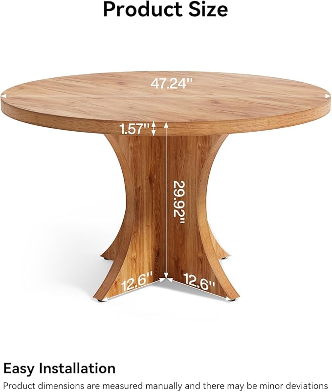 LITTLE TREE Round Dining Table for 4-6, 47.24 Inches Kitchen Table with Spacious Tabletop, Brown
