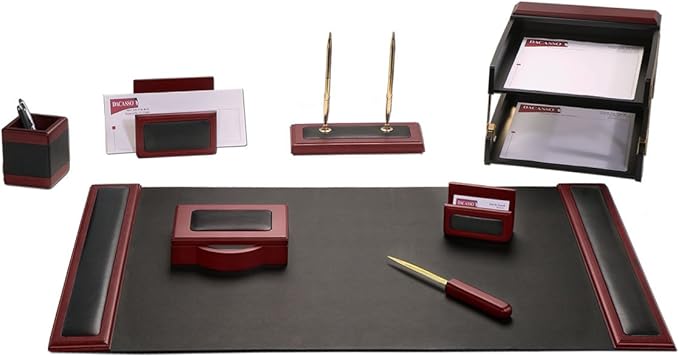 Dacasso Rosewood and Leather Desk Set, 10-Piece