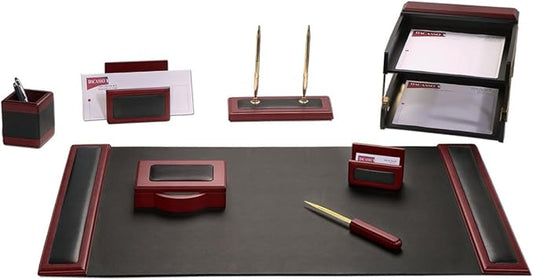Dacasso Rosewood and Leather Desk Set, 10-Piece